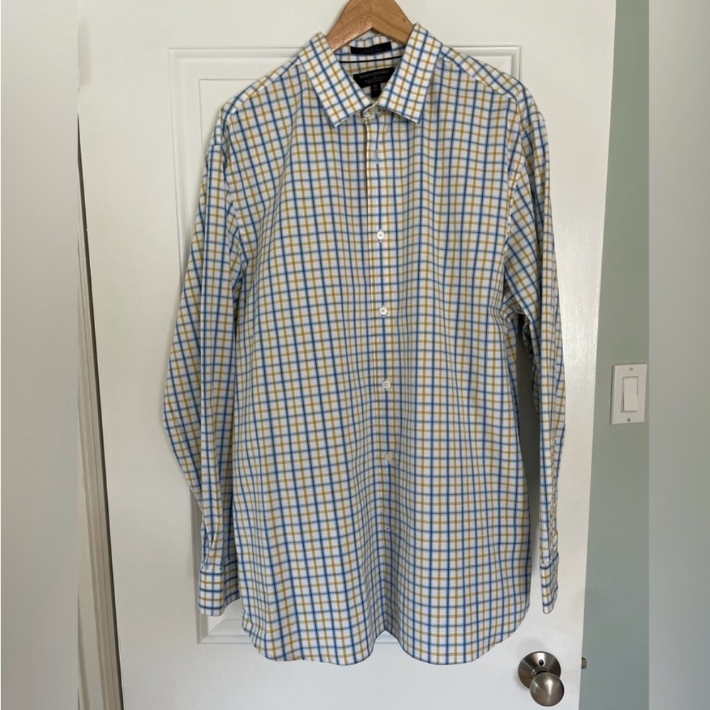 Men's Blue and Yellow Plaid Shirt